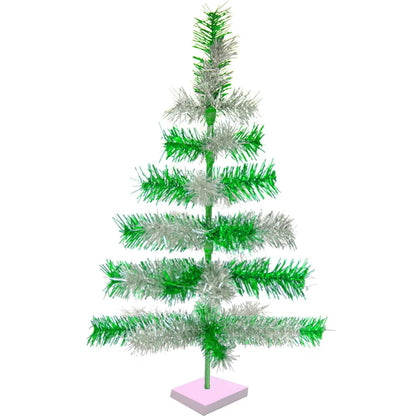 GREEN & SILVER MIXED TINSEL TREE