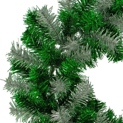 GREEN AND SILVER TINSEL CHRISTMAS WREATHS