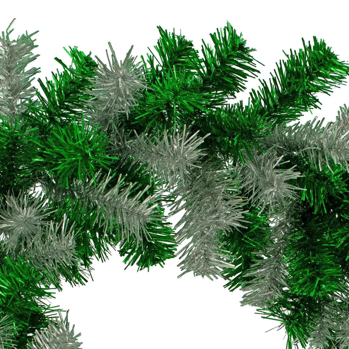 GREEN AND SILVER TINSEL CHRISTMAS WREATHS