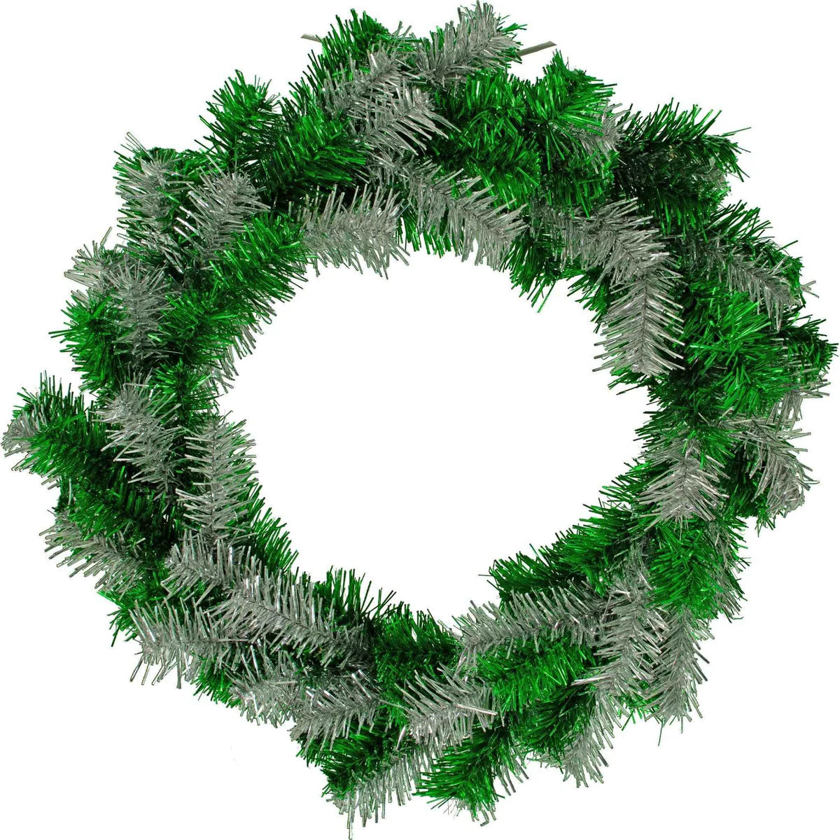 GREEN AND SILVER TINSEL CHRISTMAS WREATHS