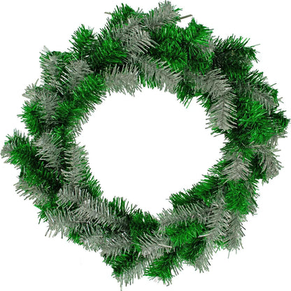GREEN AND SILVER TINSEL CHRISTMAS WREATHS