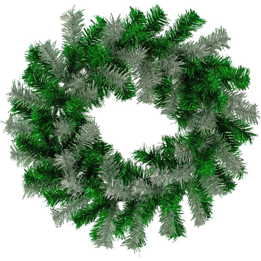 GREEN AND SILVER TINSEL CHRISTMAS WREATHS