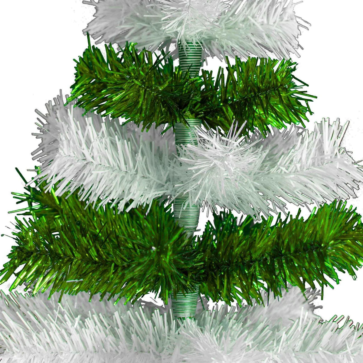 GREEN & WHITE LAYERED TINSEL CHRISTMAS TREE