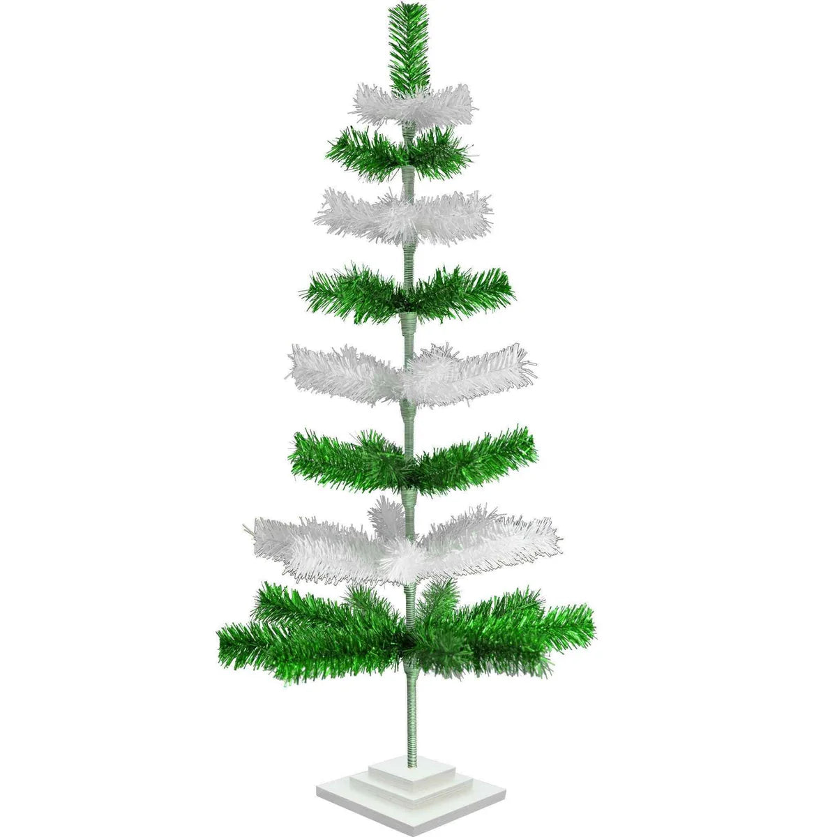 GREEN & WHITE LAYERED TINSEL CHRISTMAS TREE