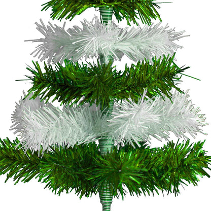 GREEN & WHITE LAYERED TINSEL CHRISTMAS TREE