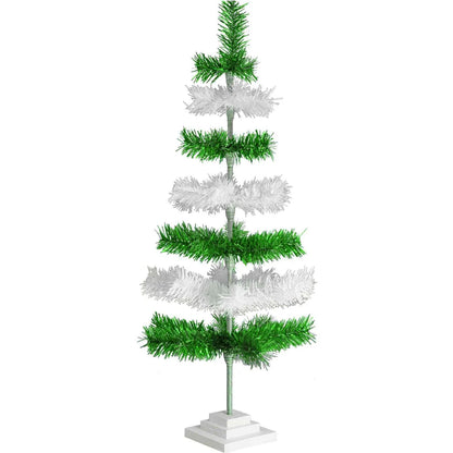 GREEN & WHITE LAYERED TINSEL CHRISTMAS TREE
