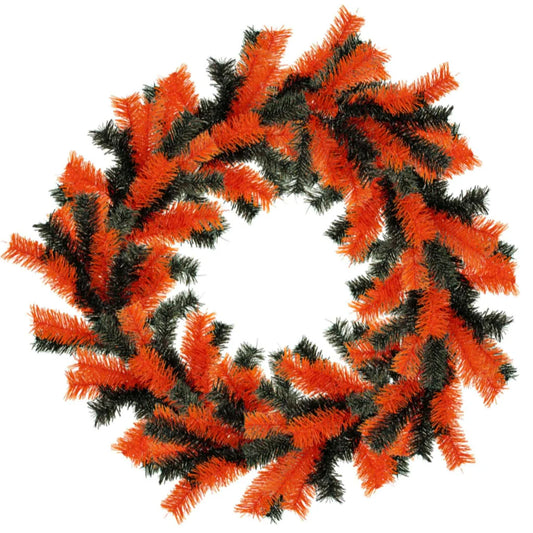 ORANGE AND BLACK TINSEL HALLOWEEN WREATHS