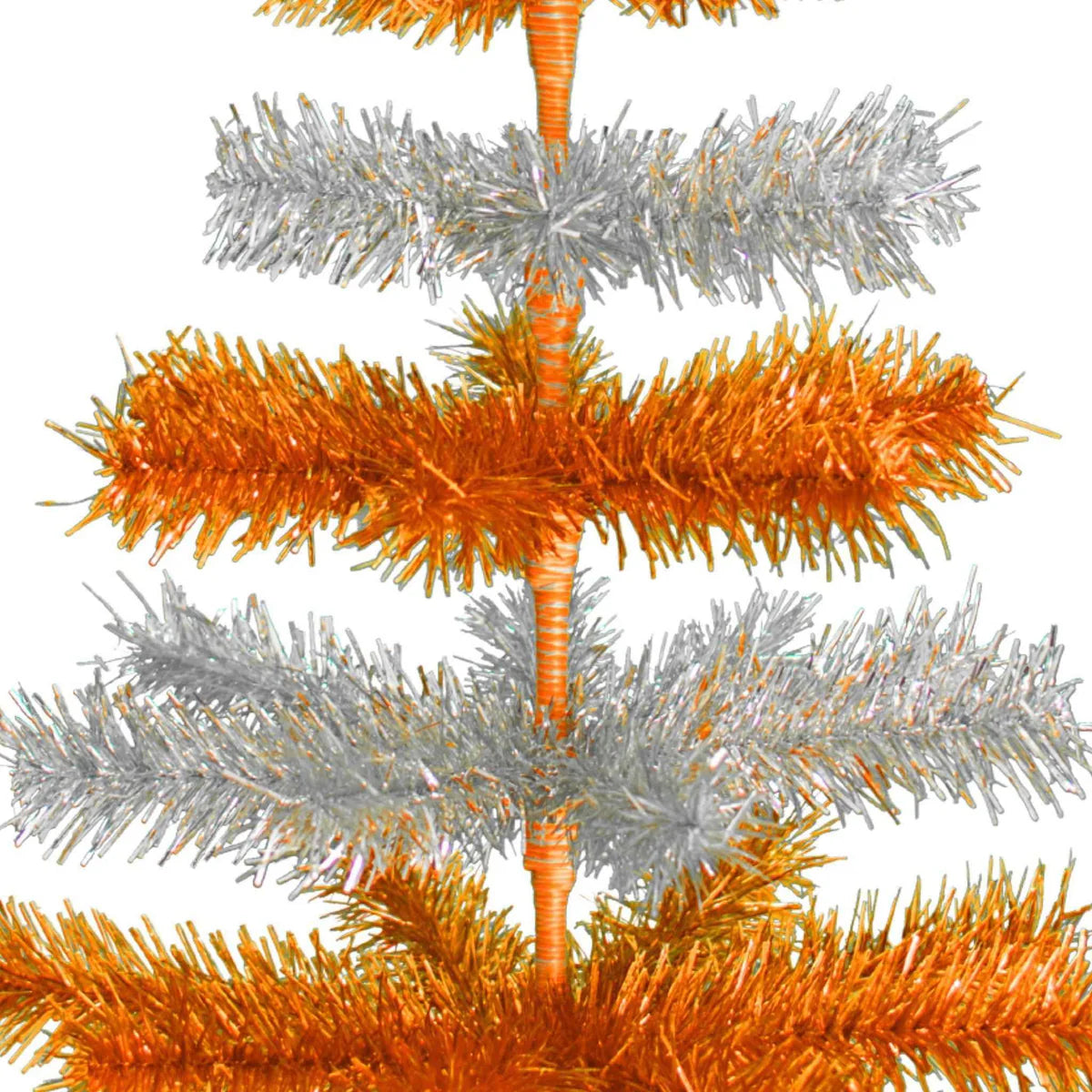 ORANGE & SILVER LAYERED TINSEL CHRISTMAS TREE