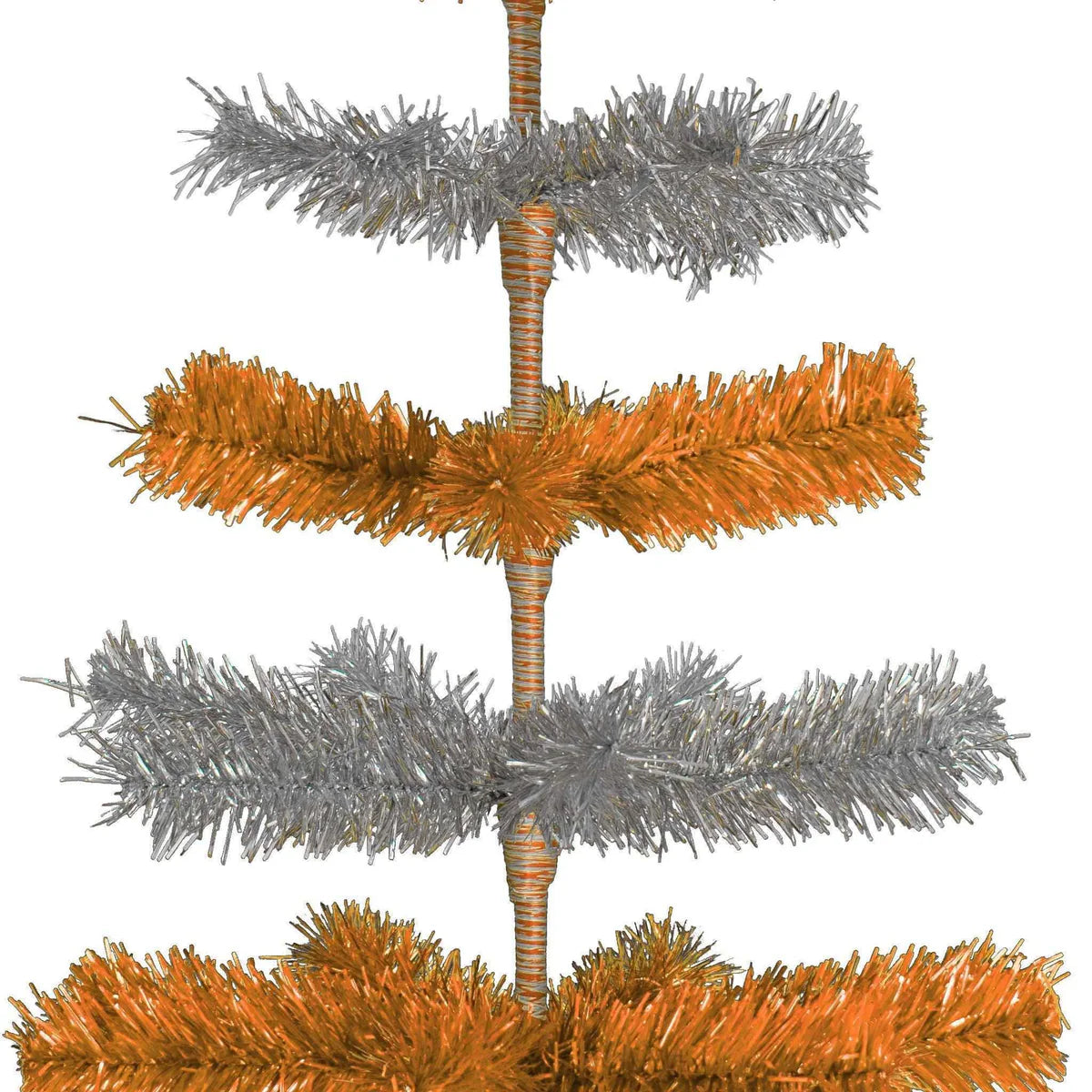 ORANGE & SILVER LAYERED TINSEL CHRISTMAS TREE