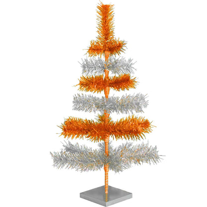 ORANGE & SILVER LAYERED TINSEL CHRISTMAS TREE