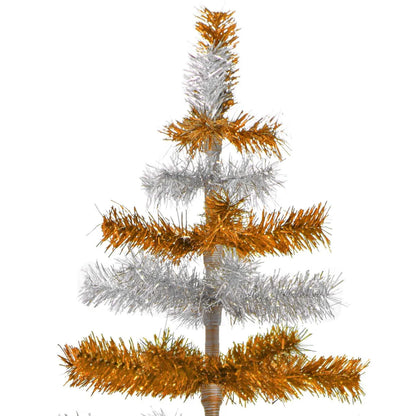 ORANGE & SILVER LAYERED TINSEL CHRISTMAS TREE