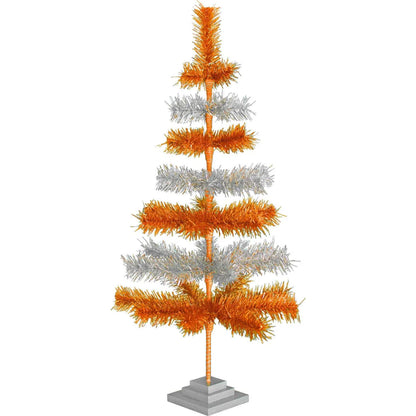 ORANGE & SILVER LAYERED TINSEL CHRISTMAS TREE