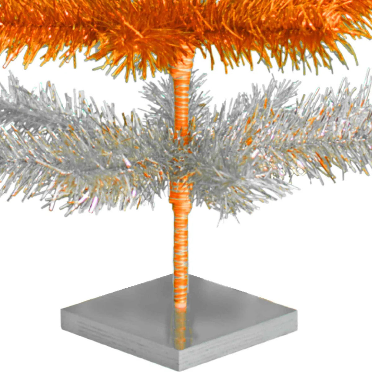ORANGE & SILVER LAYERED TINSEL CHRISTMAS TREE