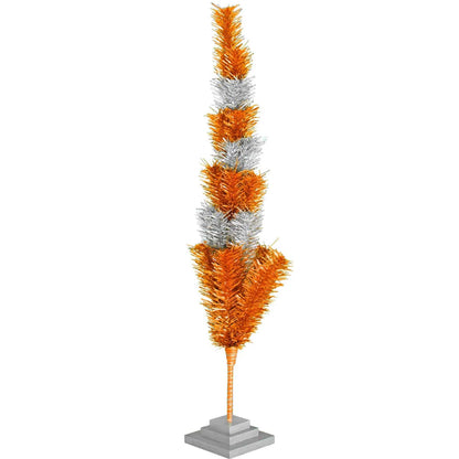 ORANGE & SILVER LAYERED TINSEL CHRISTMAS TREE