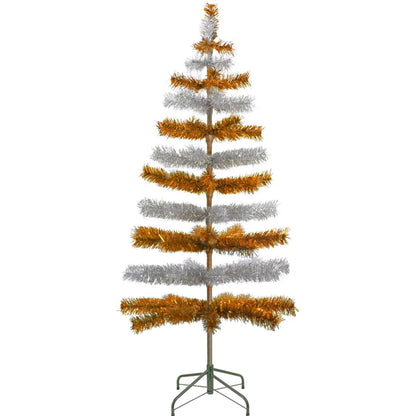 ORANGE & SILVER LAYERED TINSEL CHRISTMAS TREE