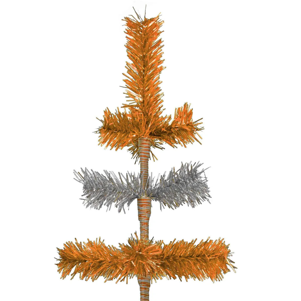 ORANGE & SILVER LAYERED TINSEL CHRISTMAS TREE