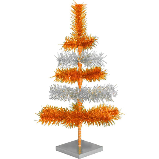 ORANGE & SILVER LAYERED TINSEL CHRISTMAS TREE