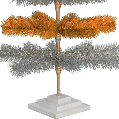 ORANGE & SILVER LAYERED TINSEL CHRISTMAS TREE