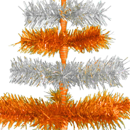 ORANGE & SILVER LAYERED TINSEL CHRISTMAS TREE