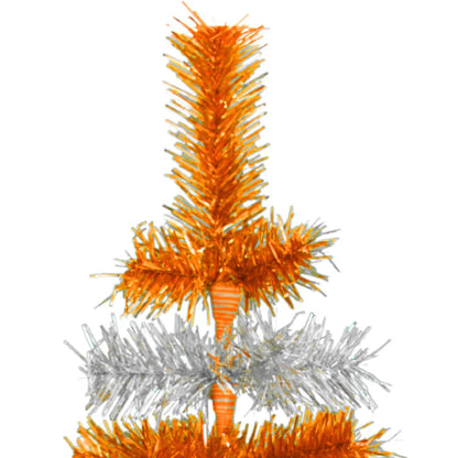 ORANGE & SILVER LAYERED TINSEL CHRISTMAS TREE
