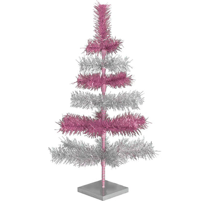 PINK & SILVER LAYERED TINSEL TREES