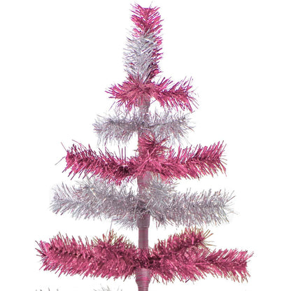 PINK & SILVER LAYERED TINSEL TREES