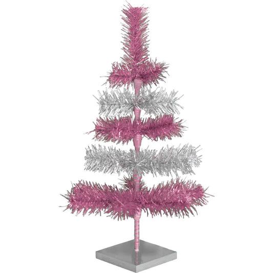 PINK & SILVER LAYERED TINSEL TREES