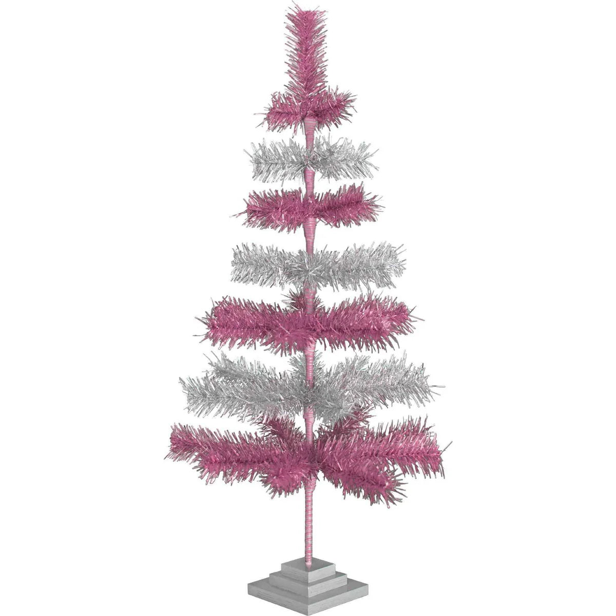 PINK & SILVER LAYERED TINSEL TREES
