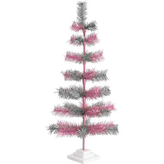 PINK & SILVER MIXED TINSEL CHRISTMAS TREE