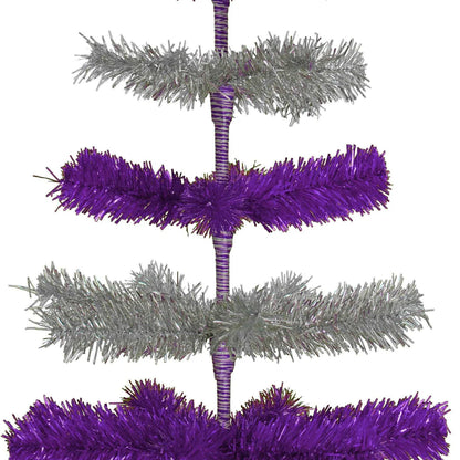 PURPLE & SILVER LAYERED TINSEL CHRISTMAS TREE