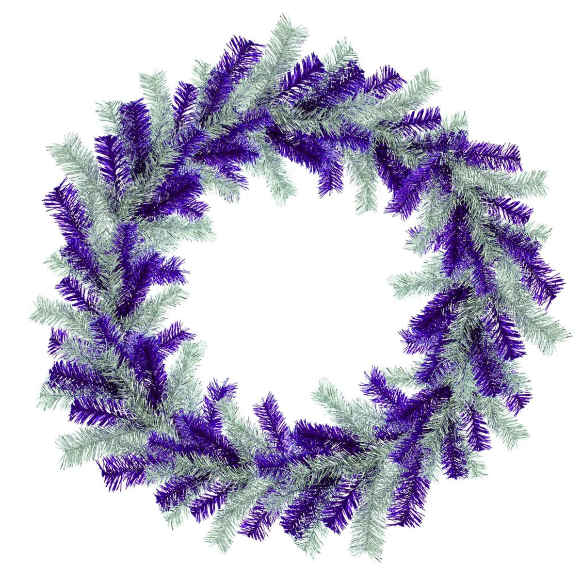 PURPLE AND SILVER TINSEL CHRISTMAS WREATHS
