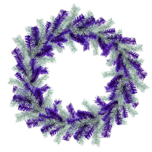 PURPLE AND SILVER TINSEL CHRISTMAS WREATHS