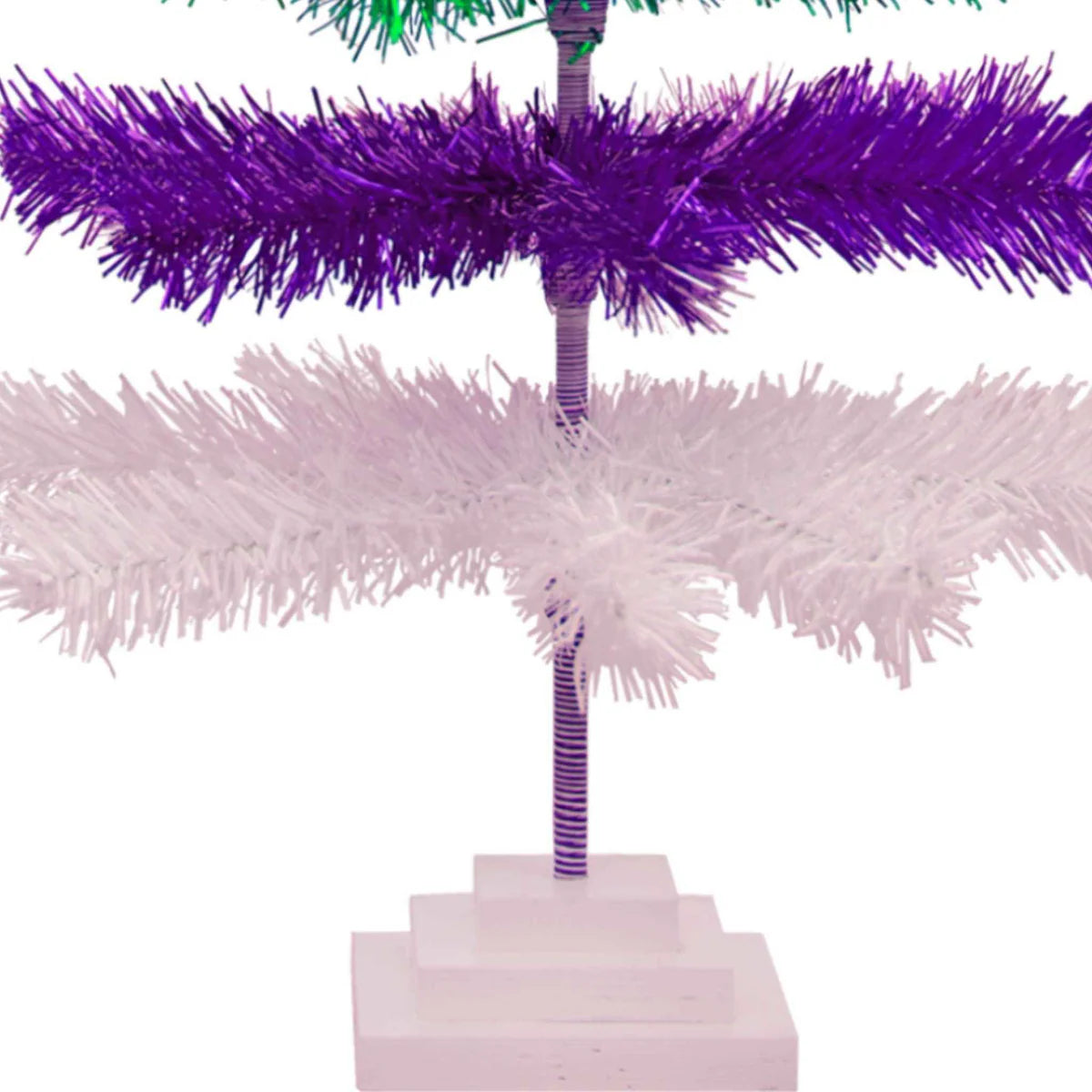 PURPLE, GREEN, & WHITE LAYERED TINSEL CHRISTMAS TREE
