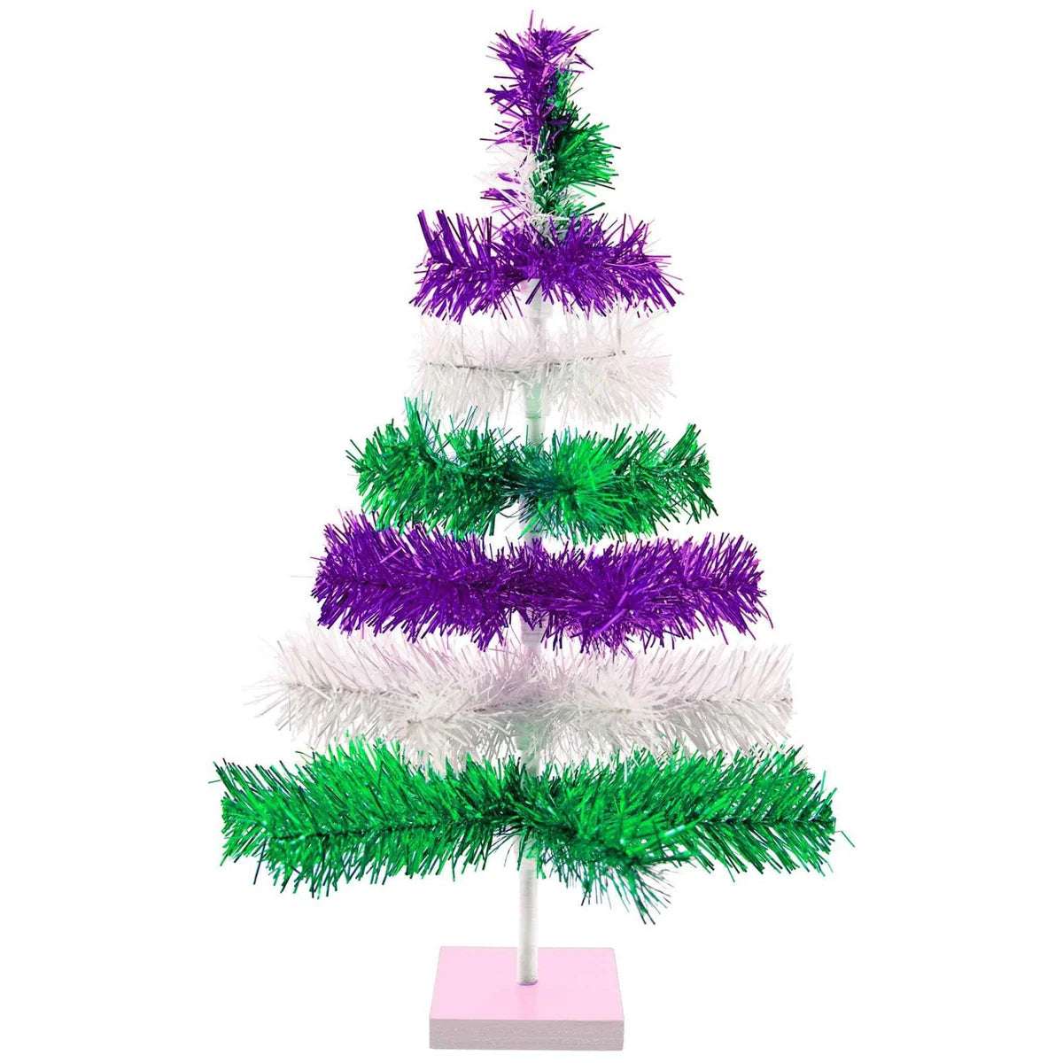 PURPLE, GREEN, & WHITE LAYERED TINSEL CHRISTMAS TREE