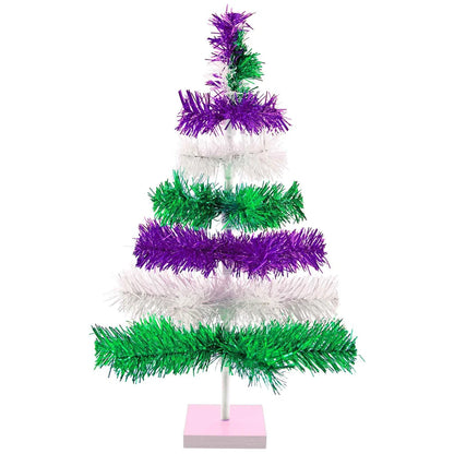 PURPLE, GREEN, & WHITE LAYERED TINSEL CHRISTMAS TREE