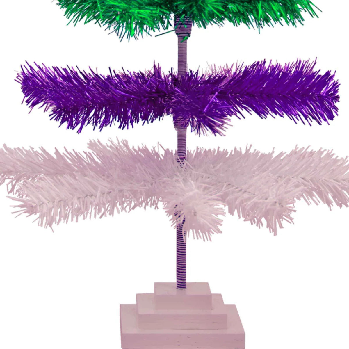 PURPLE, GREEN, & WHITE LAYERED TINSEL CHRISTMAS TREE