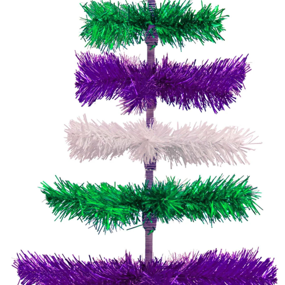 PURPLE, GREEN, & WHITE LAYERED TINSEL CHRISTMAS TREE