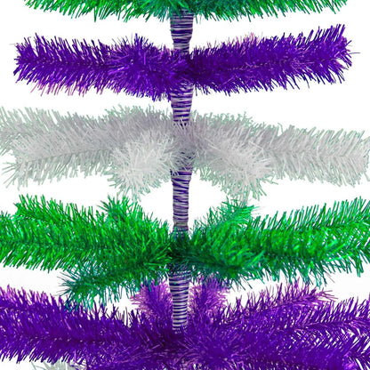 PURPLE, GREEN, & WHITE LAYERED TINSEL CHRISTMAS TREE