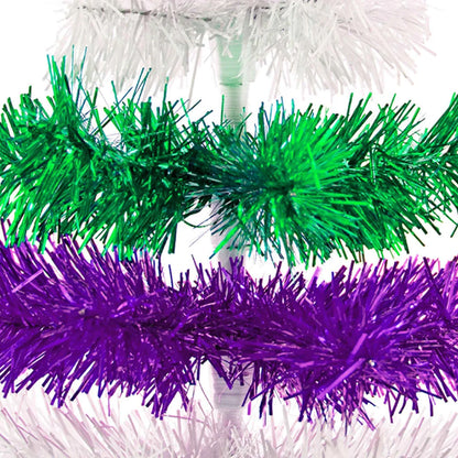 PURPLE, GREEN, & WHITE LAYERED TINSEL CHRISTMAS TREE