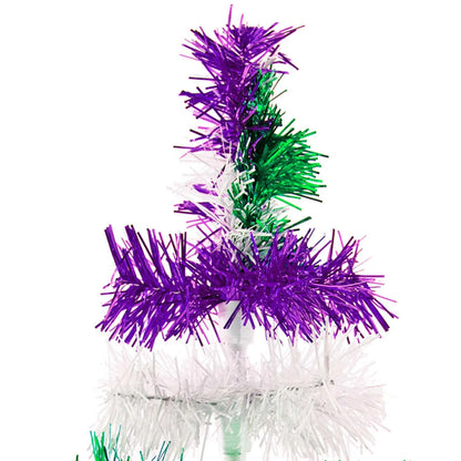 PURPLE, GREEN, & WHITE LAYERED TINSEL CHRISTMAS TREE