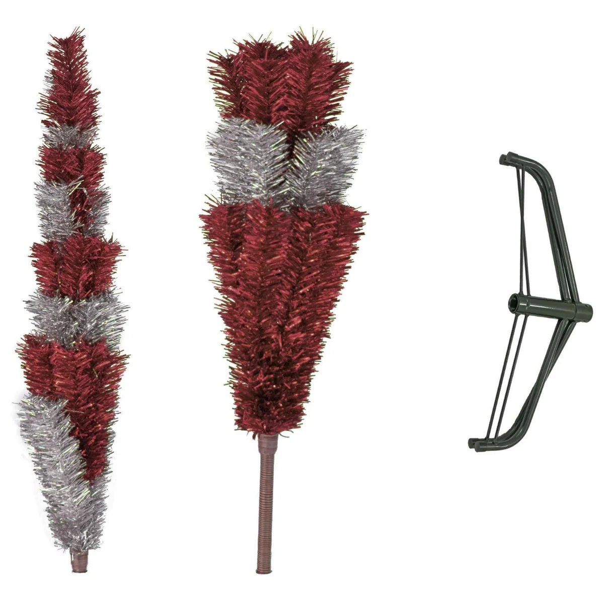 RED & SILVER LAYERED TINSEL CHRISTMAS TREE