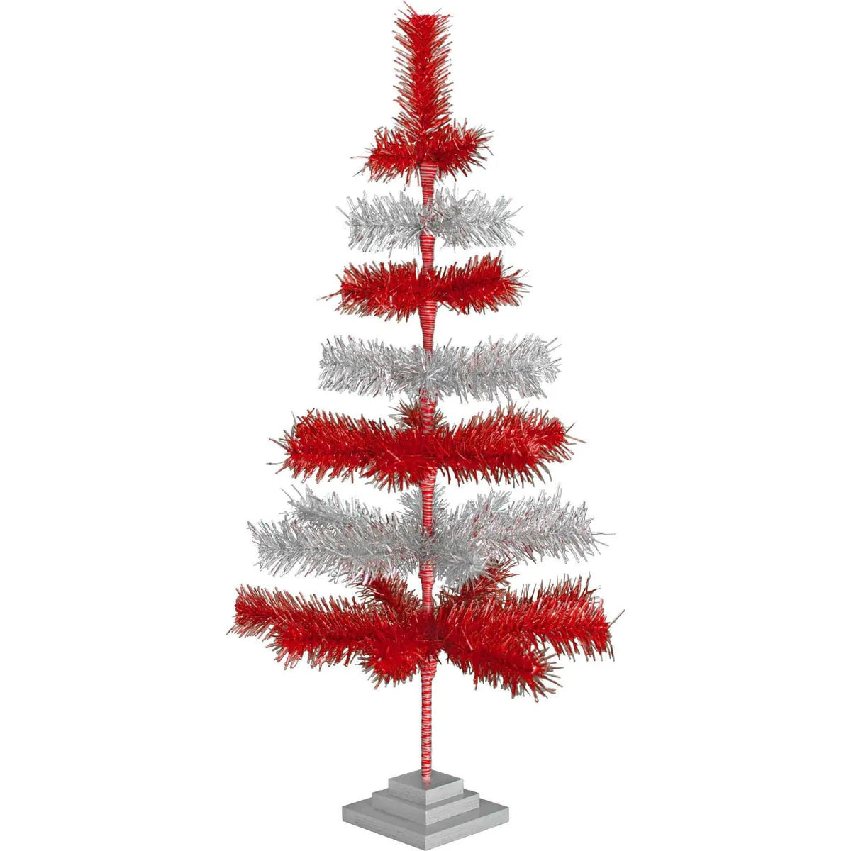 RED & SILVER LAYERED TINSEL CHRISTMAS TREE