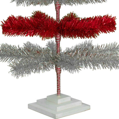 RED & SILVER LAYERED TINSEL CHRISTMAS TREE
