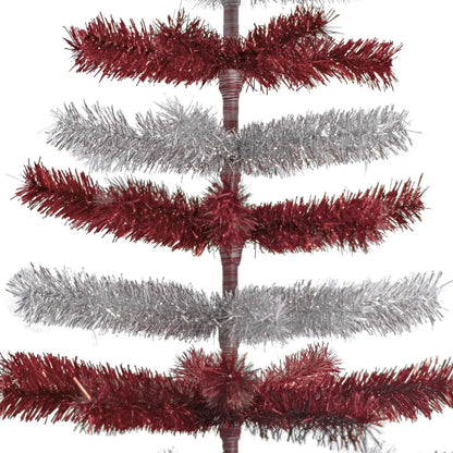 RED & SILVER LAYERED TINSEL CHRISTMAS TREE