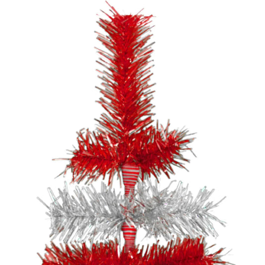 RED & SILVER LAYERED TINSEL CHRISTMAS TREE