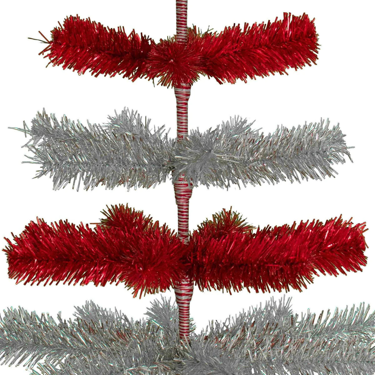 RED & SILVER LAYERED TINSEL CHRISTMAS TREE
