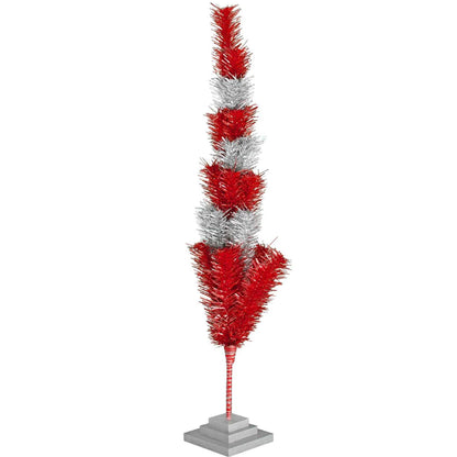 RED & SILVER LAYERED TINSEL CHRISTMAS TREE