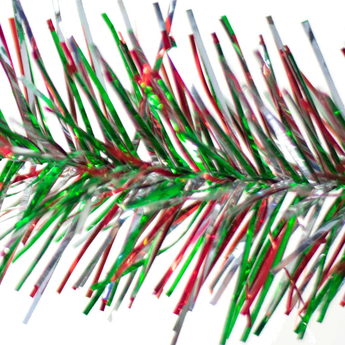 RED, GREEN, AND SILVER TINSEL GARLAND