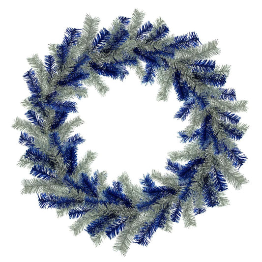 SILVER AND BLUE TINSEL CHRISTMAS WREATHS